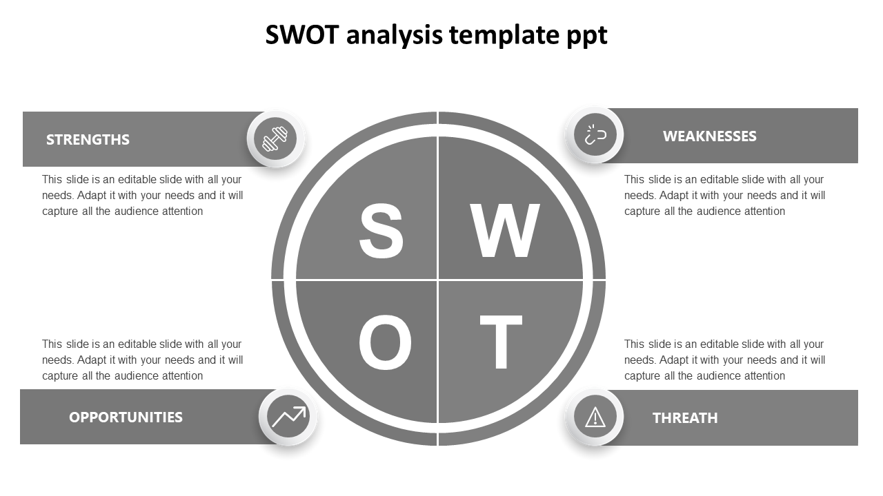 swot analysis template ppt-grey